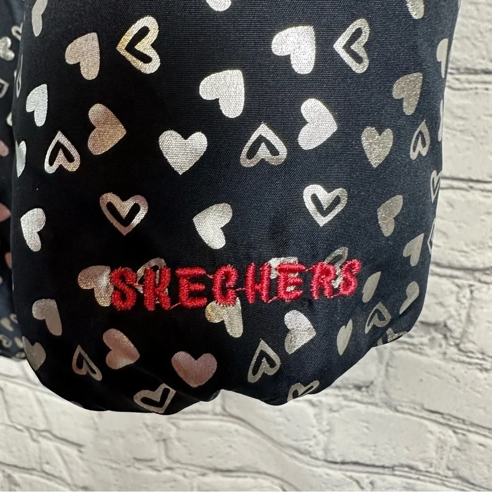 Skechers Girls Insulated Jacket Hooded  Faux Fur Silver Hearts Navy M (5-6)